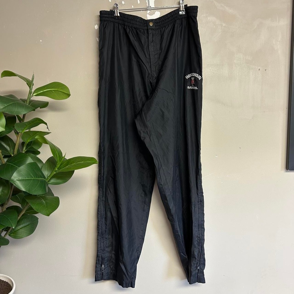 King Louie Vintage 90s Wisconsin Badgers Black Baggy Wide Leg Track Pants Mens L